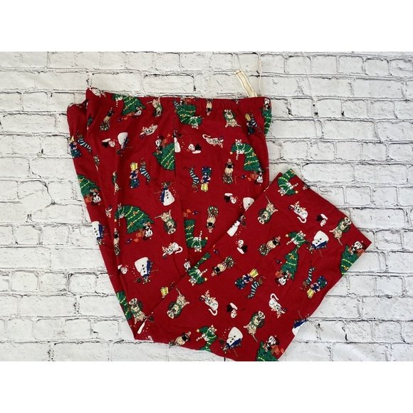 Old Navy Flannel Pajama Pant Sleep Lounge Red Holiday Pets Cotton 2XL 34" Inseam - Picture 8 of 16